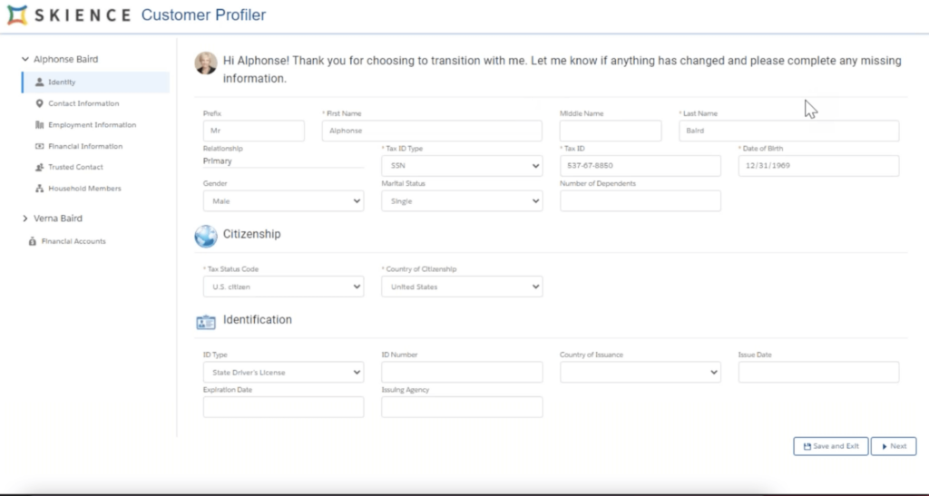 Advisor Transitions Customer Profiler